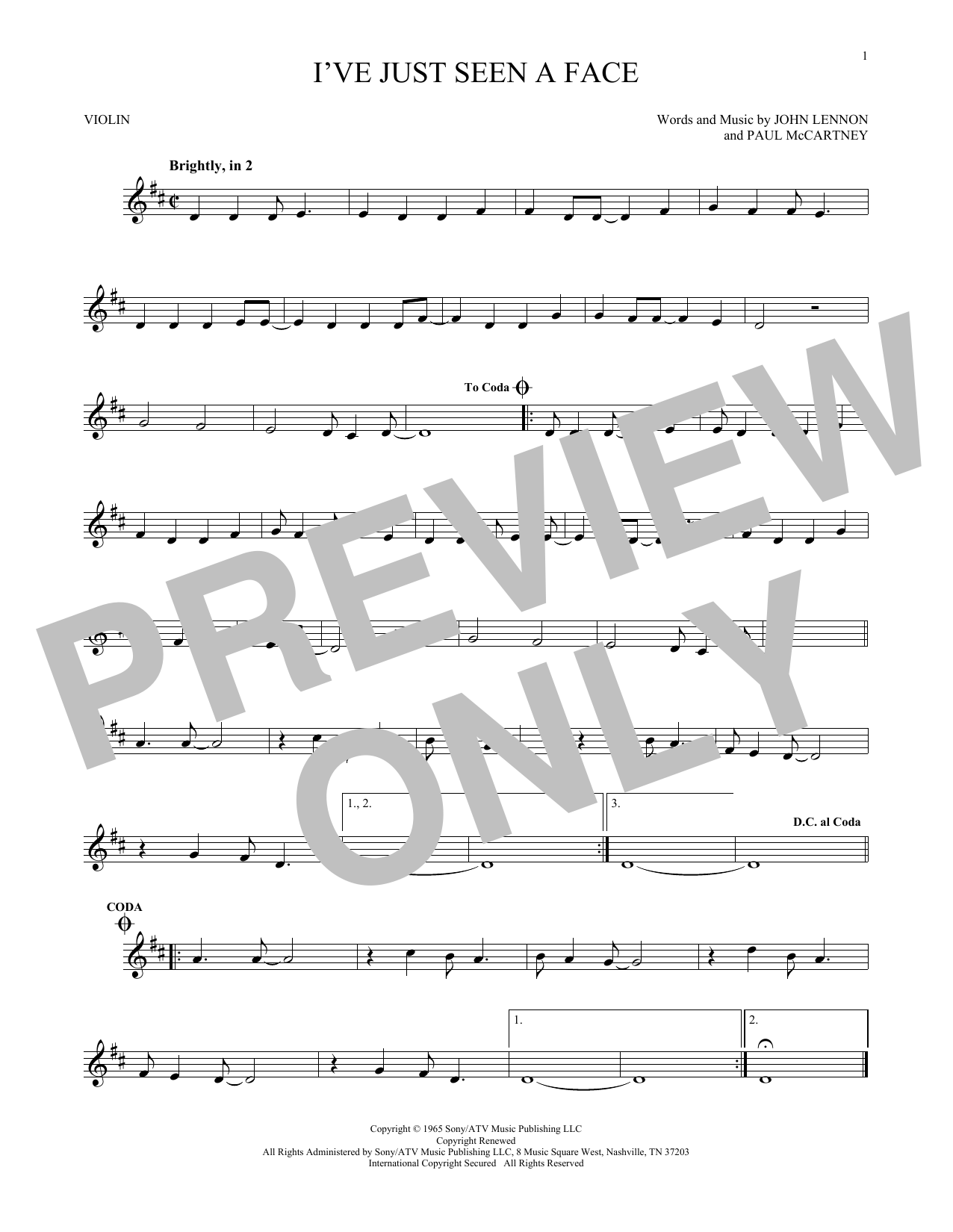 Download The Beatles I've Just Seen A Face Sheet Music