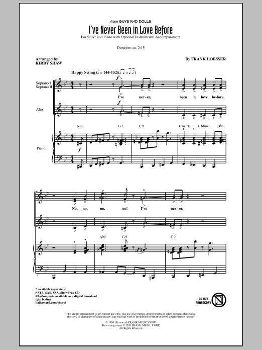 Download Kirby Shaw I've Never Been In Love Before Sheet Music