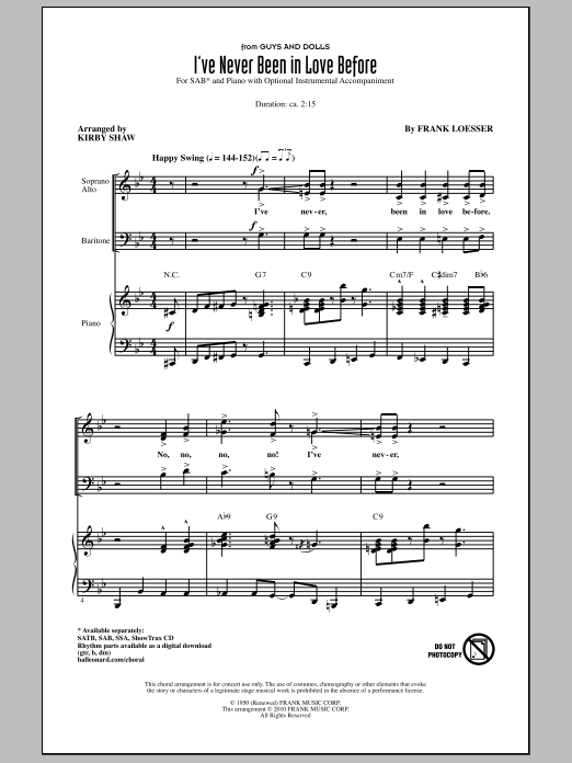Download Kirby Shaw I've Never Been In Love Before Sheet Music