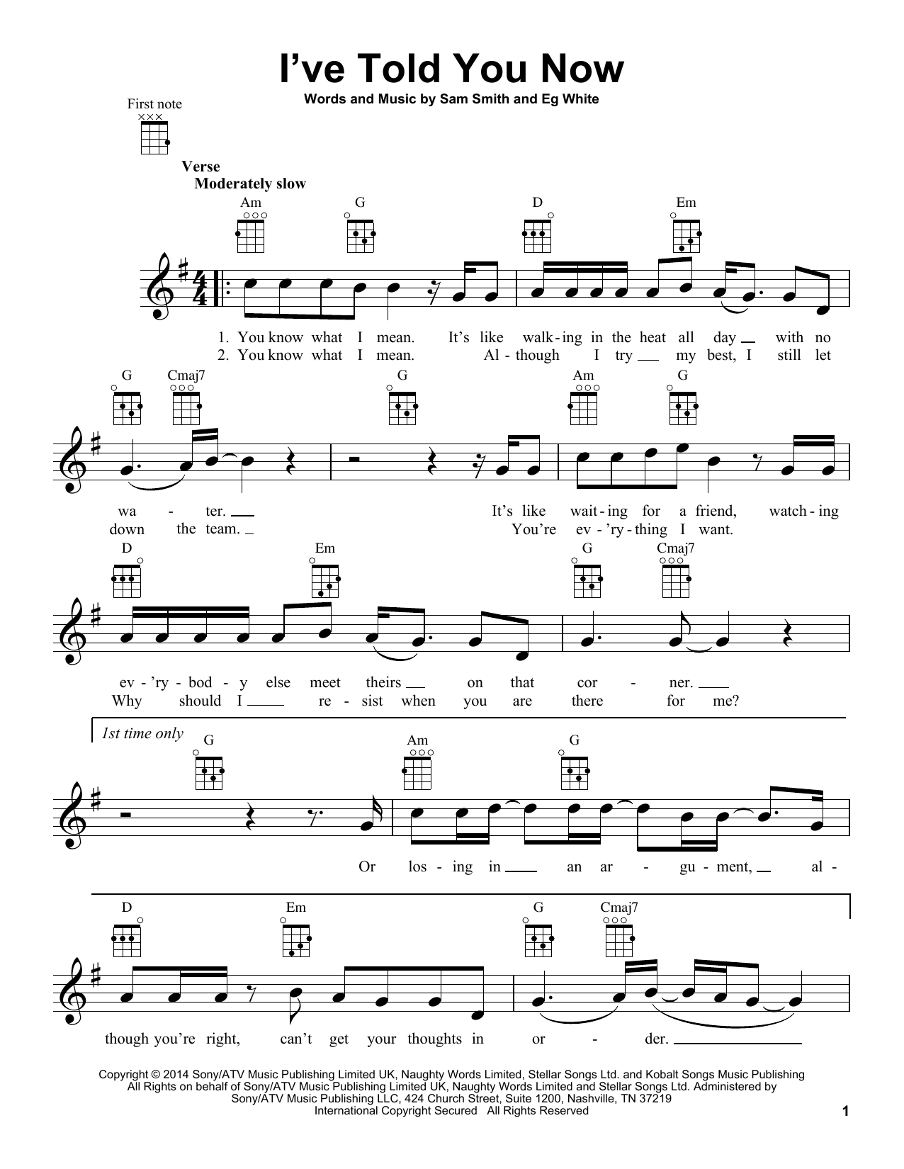 Download Sam Smith I've Told You Now Sheet Music