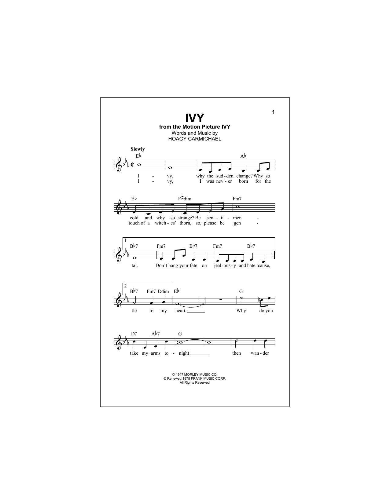 Hoagy Carmichael Ivy sheet music notes printable PDF score
