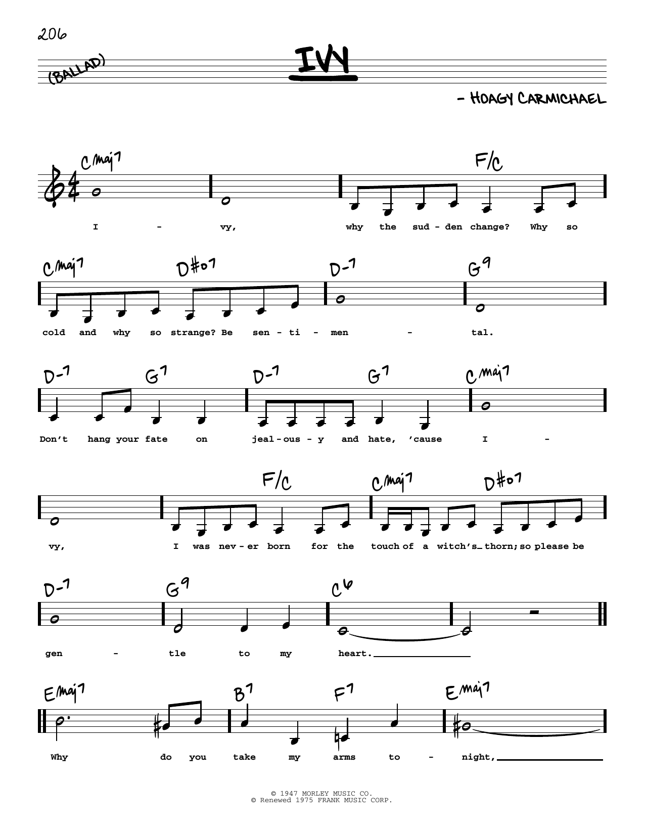 Hoagy Carmichael Ivy (Low Voice) sheet music notes printable PDF score