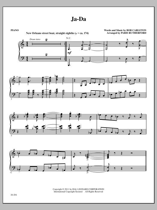 Download Paris Rutherford Ja-Da - Piano Sheet Music