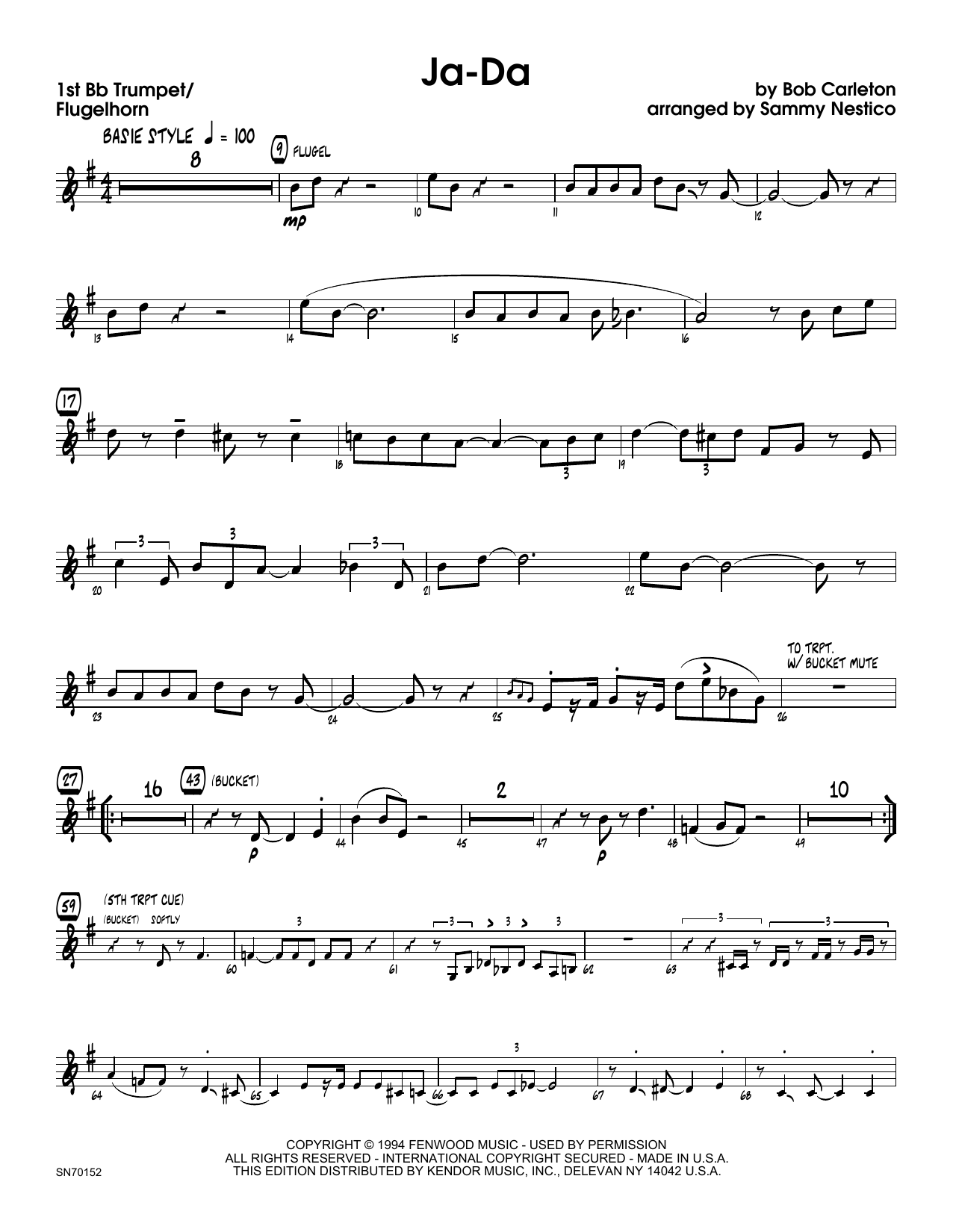 Download Sammy Nestico Ja-Da - 1st Bb Trumpet Sheet Music