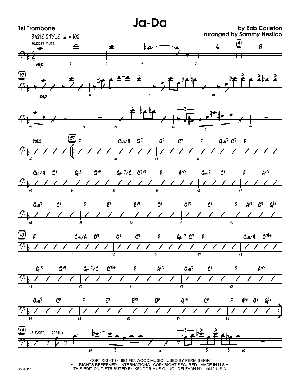 Download Sammy Nestico Ja-Da - 1st Trombone Sheet Music