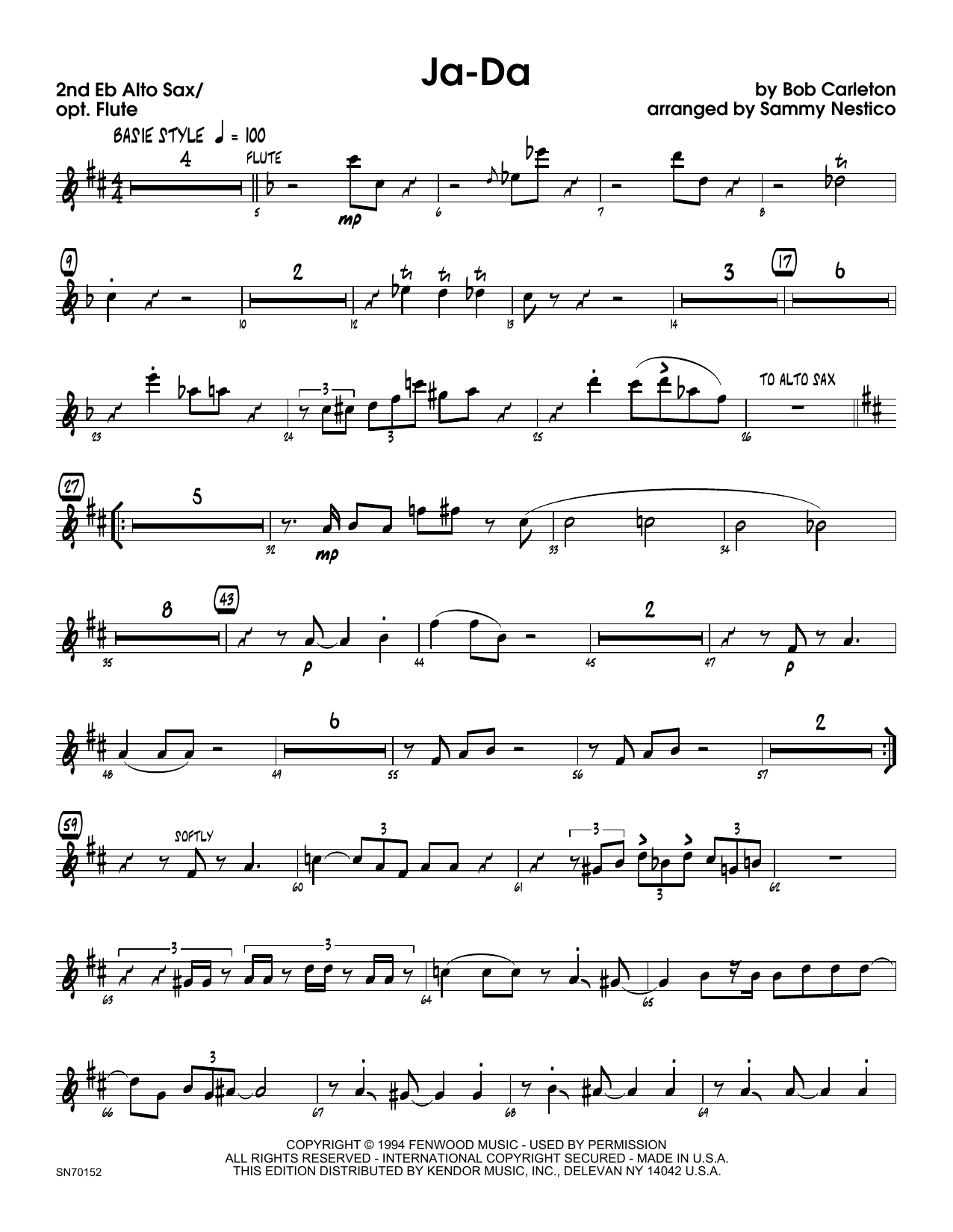 Download Sammy Nestico Ja-Da - 2nd Eb Alto Saxophone Sheet Music