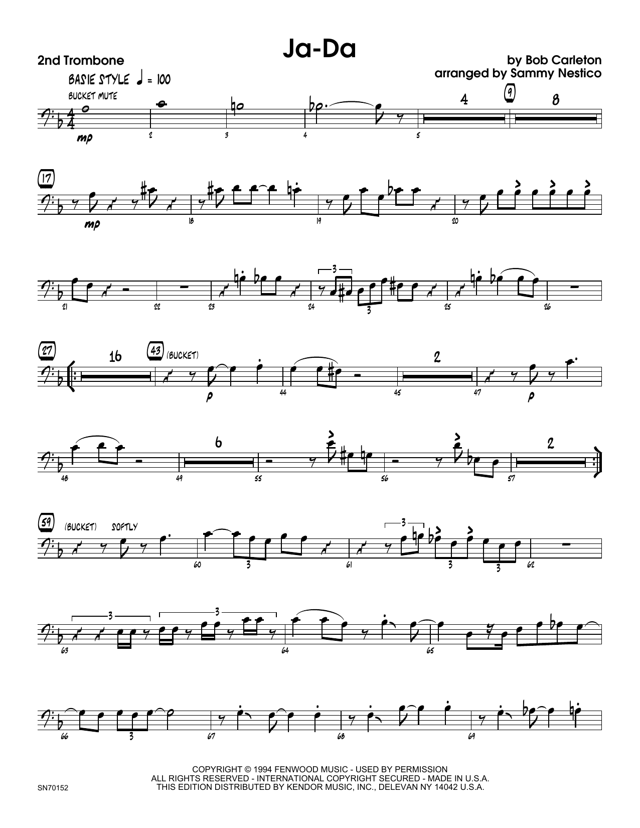 Download Sammy Nestico Ja-Da - 2nd Trombone Sheet Music