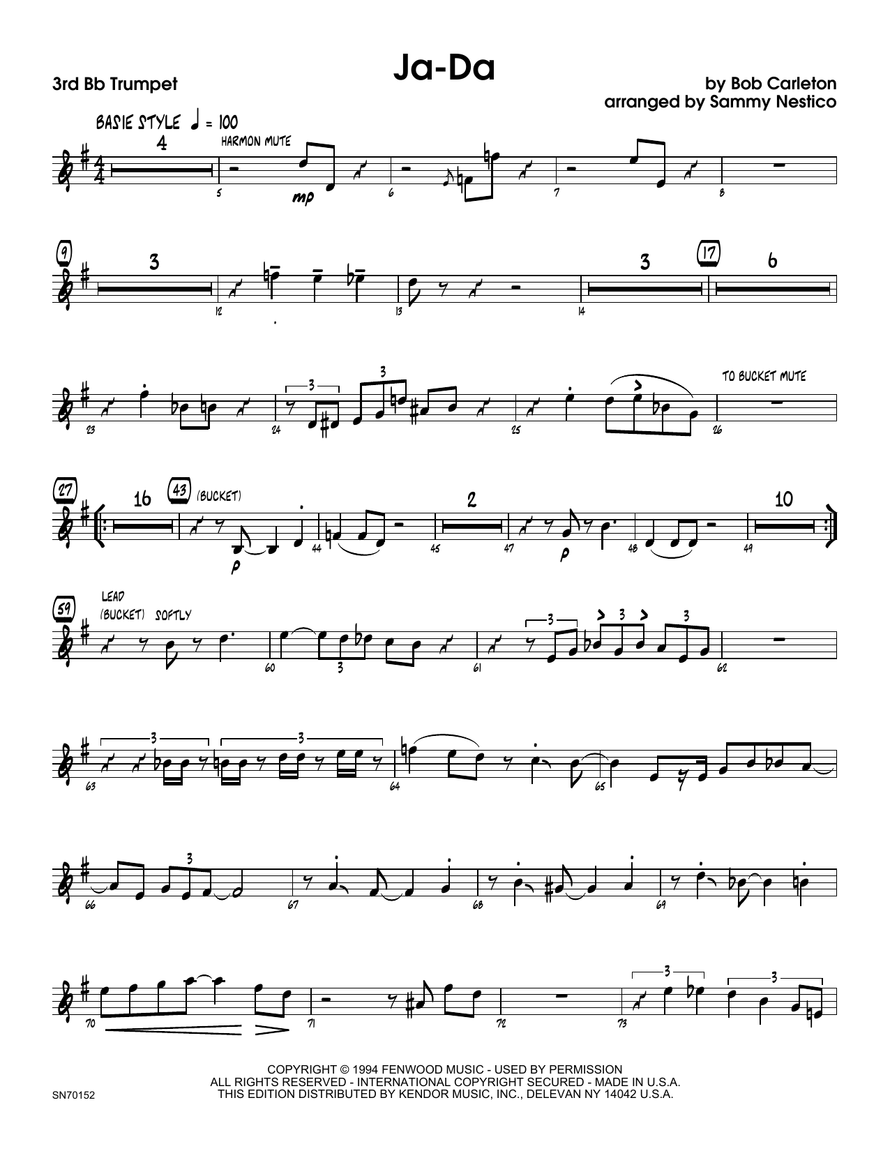 Download Sammy Nestico Ja-Da - 3rd Bb Trumpet Sheet Music