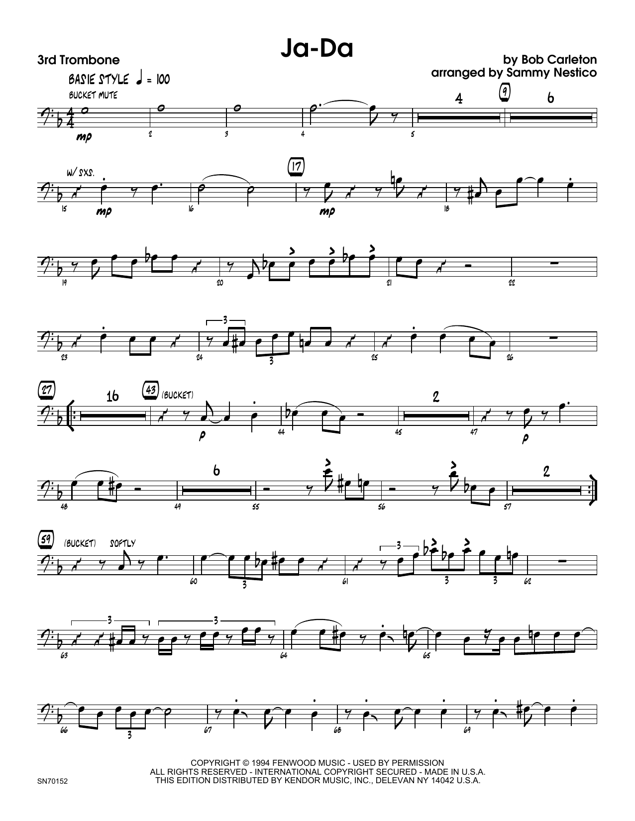 Download Sammy Nestico Ja-Da - 3rd Trombone Sheet Music