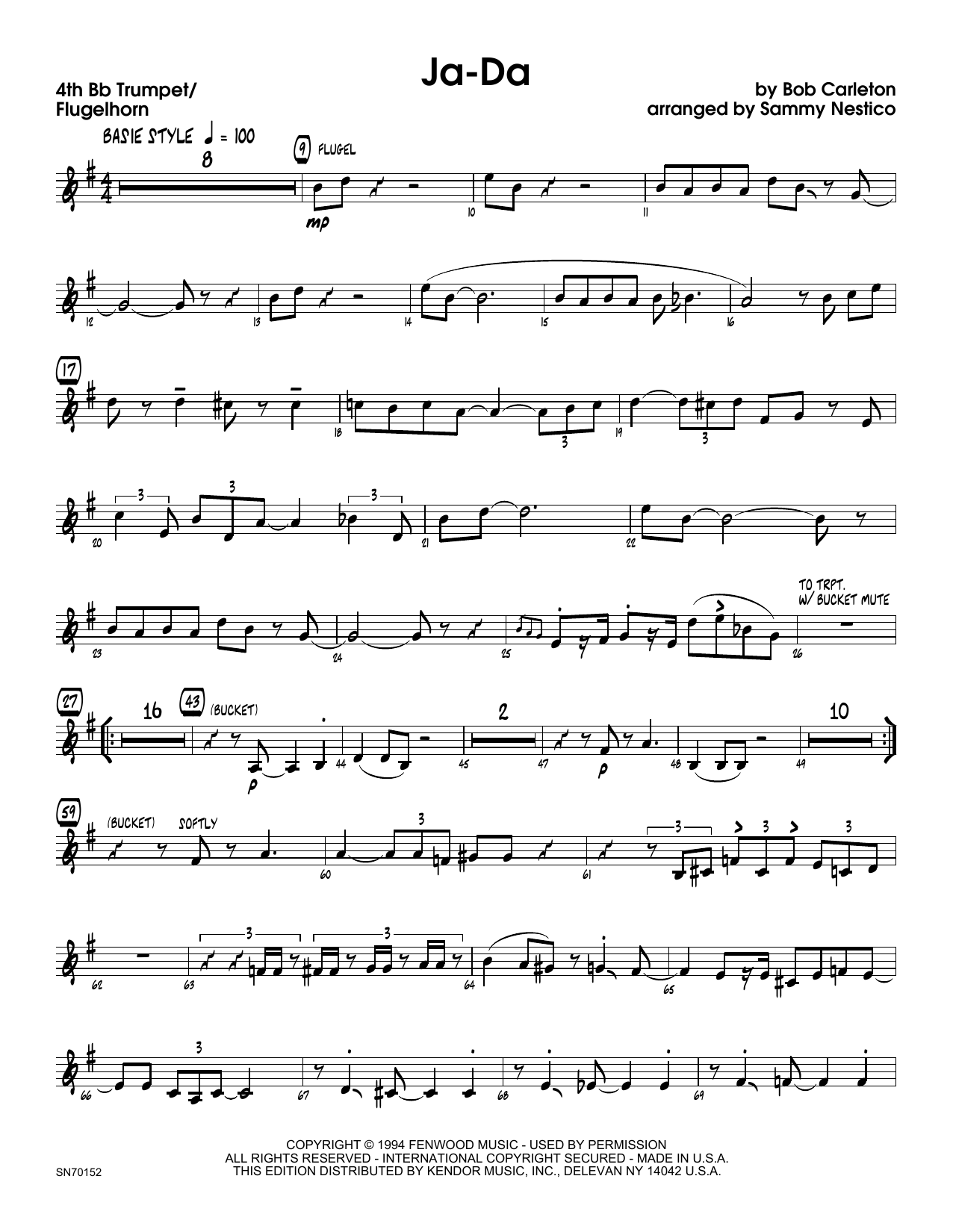 Download Sammy Nestico Ja-Da - 4th Bb Trumpet Sheet Music