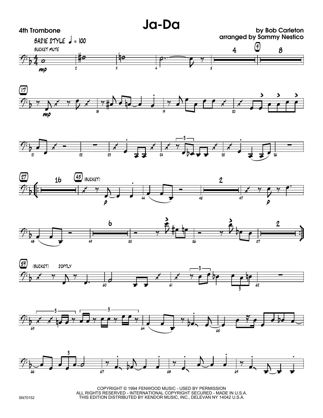 Download Sammy Nestico Ja-Da - 4th Trombone Sheet Music
