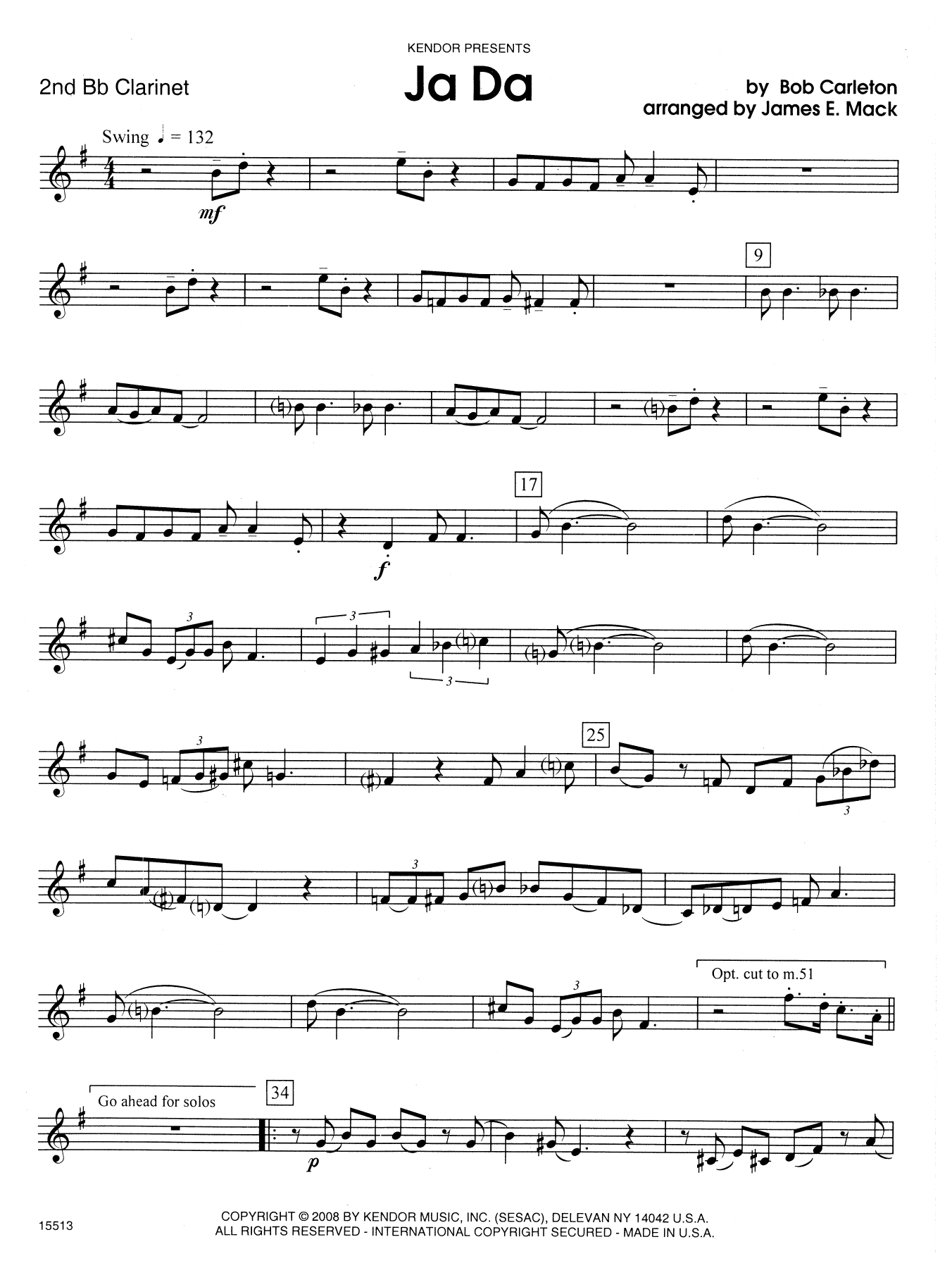 Download James E. Mack Ja Da - 2nd Bb Clarinet Sheet Music
