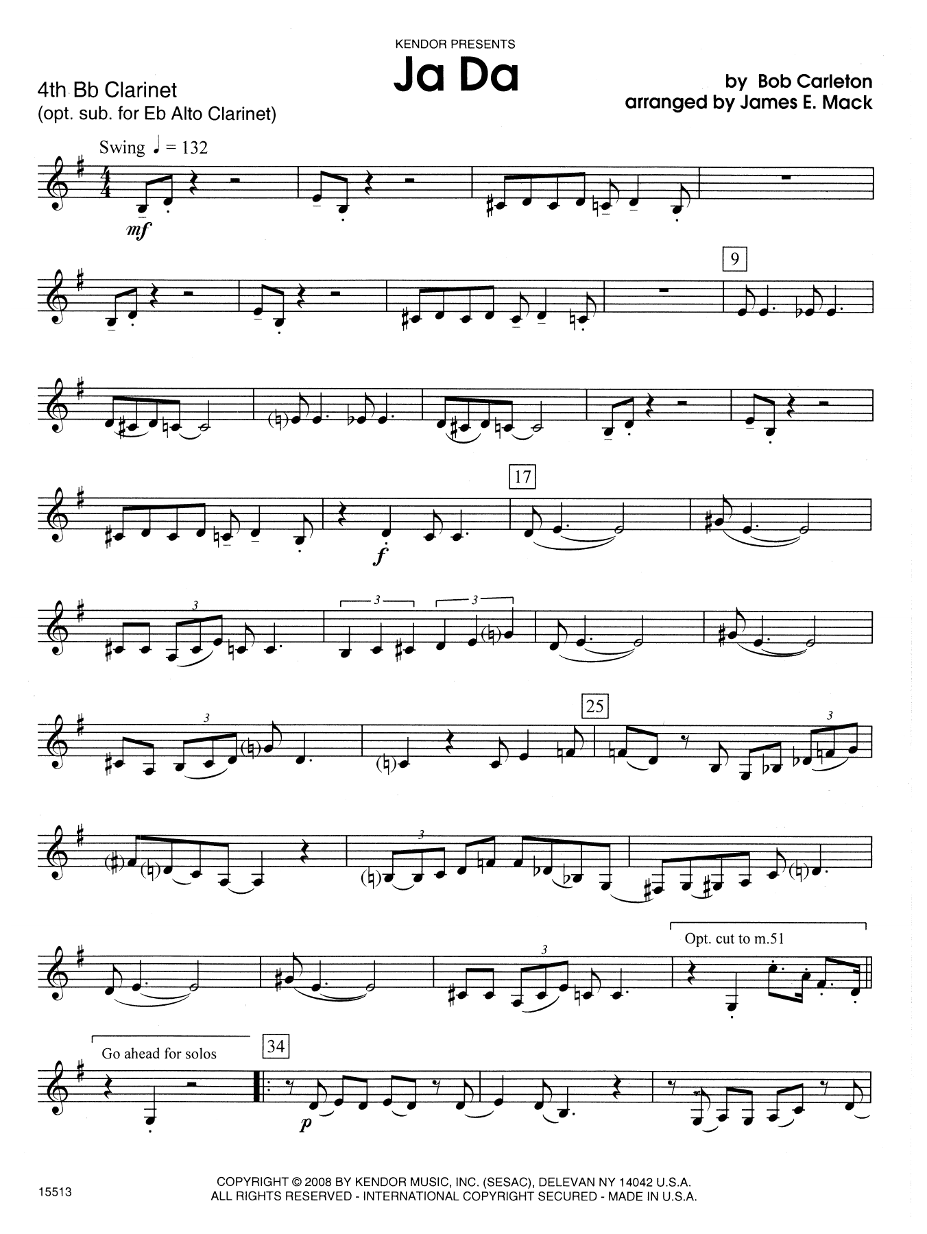 Download James E. Mack Ja Da - 4th Bb Clarinet Sheet Music