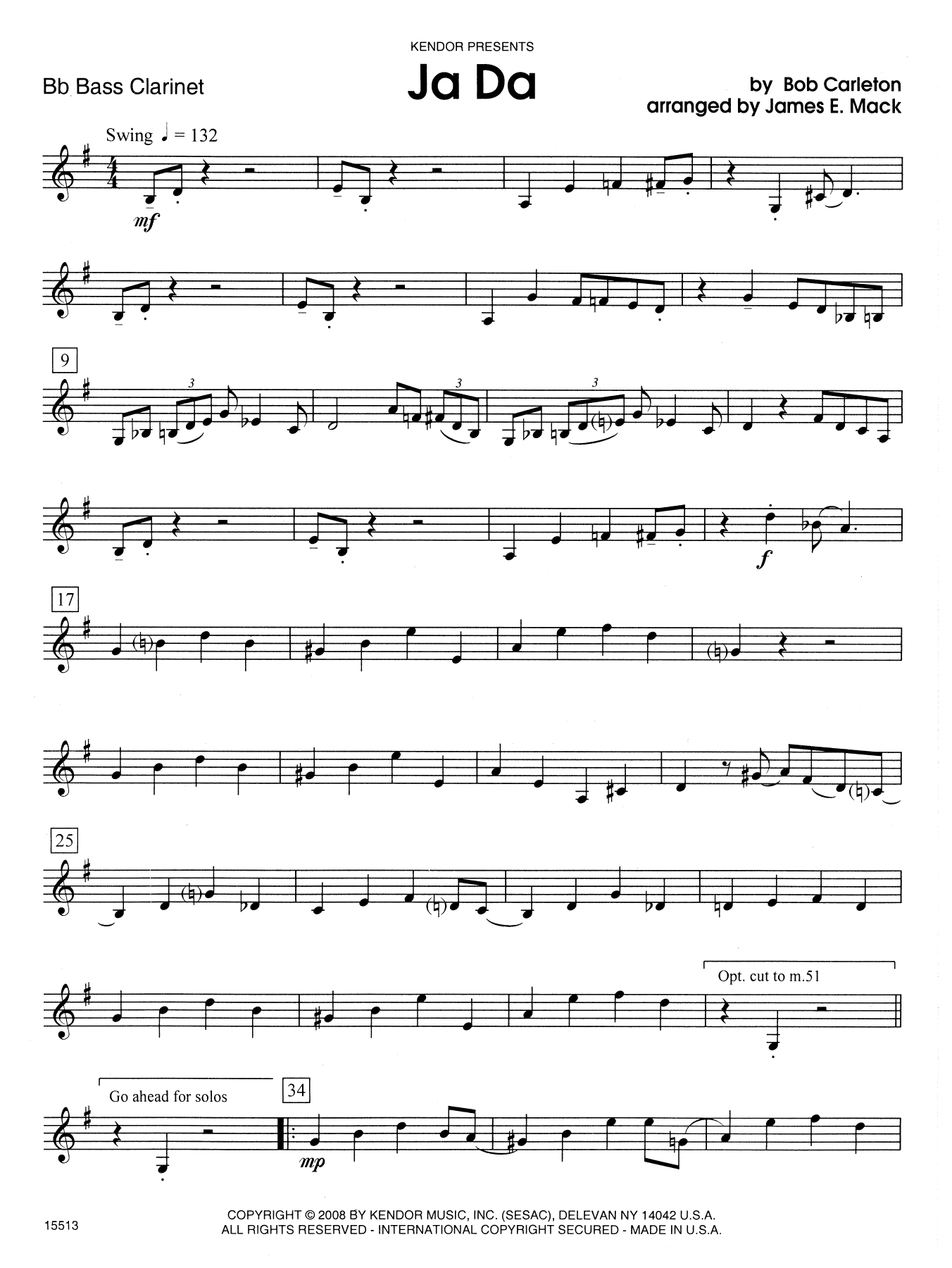 Download James E. Mack Ja Da - Bb Bass Clarinet Sheet Music