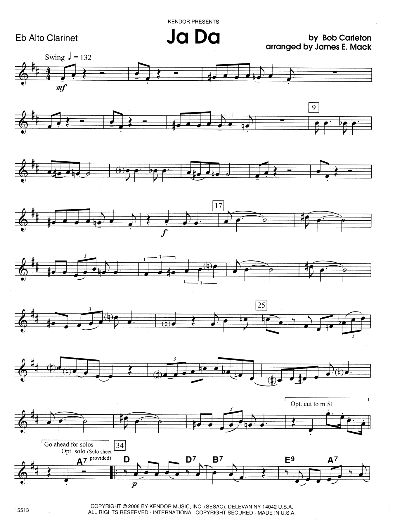 Download James E. Mack Ja Da - Eb Alto Clarinet Sheet Music