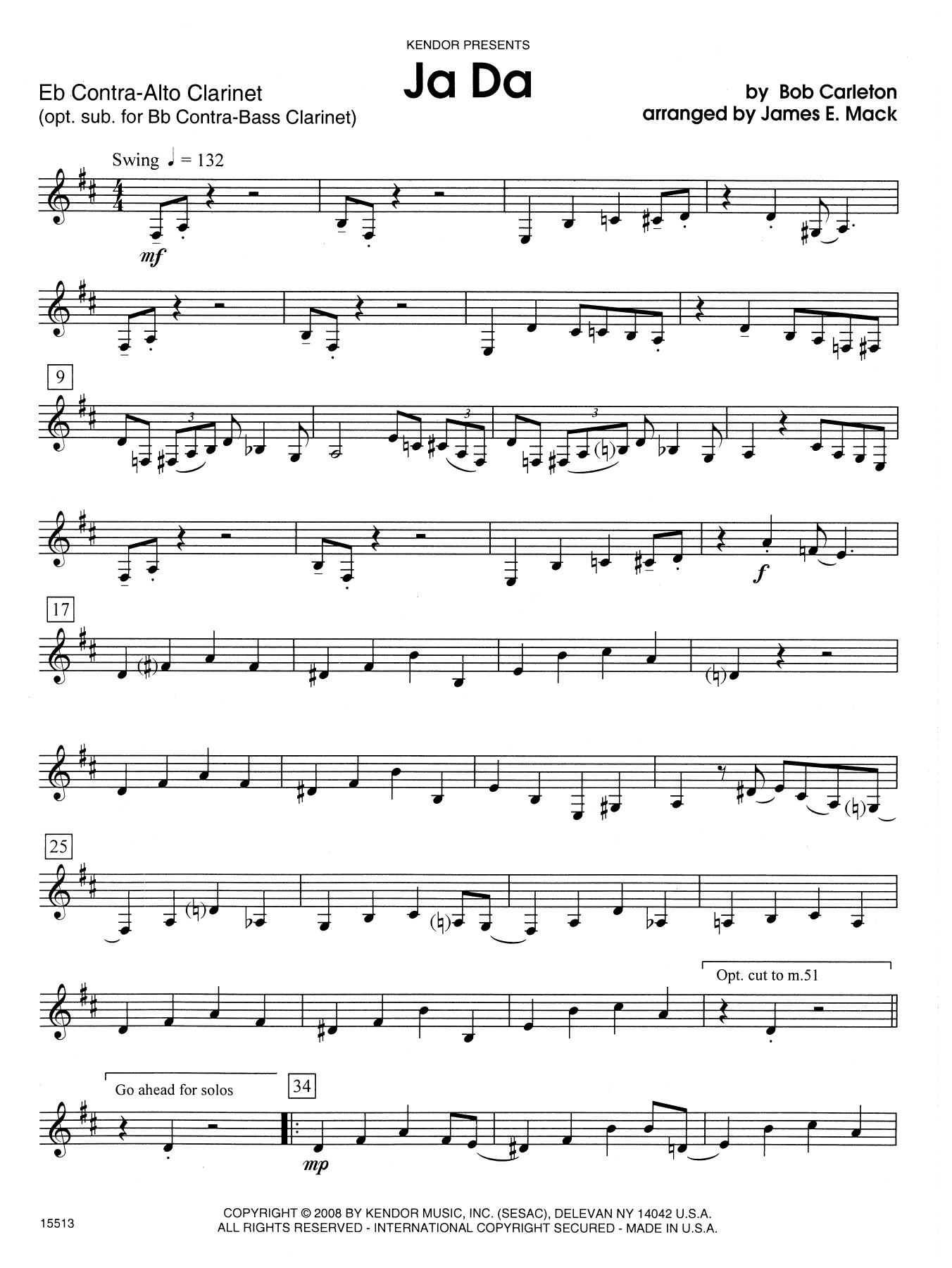 Download James E. Mack Ja Da - Eb Contra Alto Clarinet Sheet Music