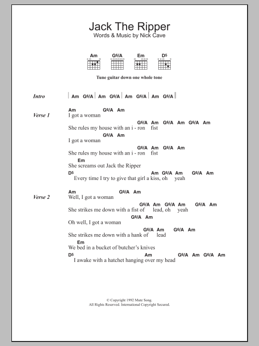 Download Nick Cave Jack The Ripper Sheet Music
