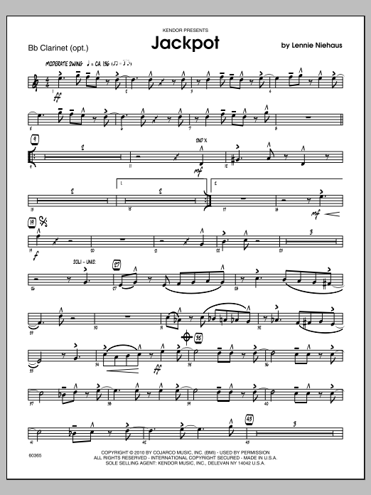 Download Lennie Niehaus Jackpot - Bb Clarinet Sheet Music
