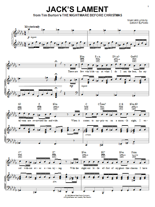 Download Danny Elfman Jack's Lament (from The Nightmare Befor Sheet Music