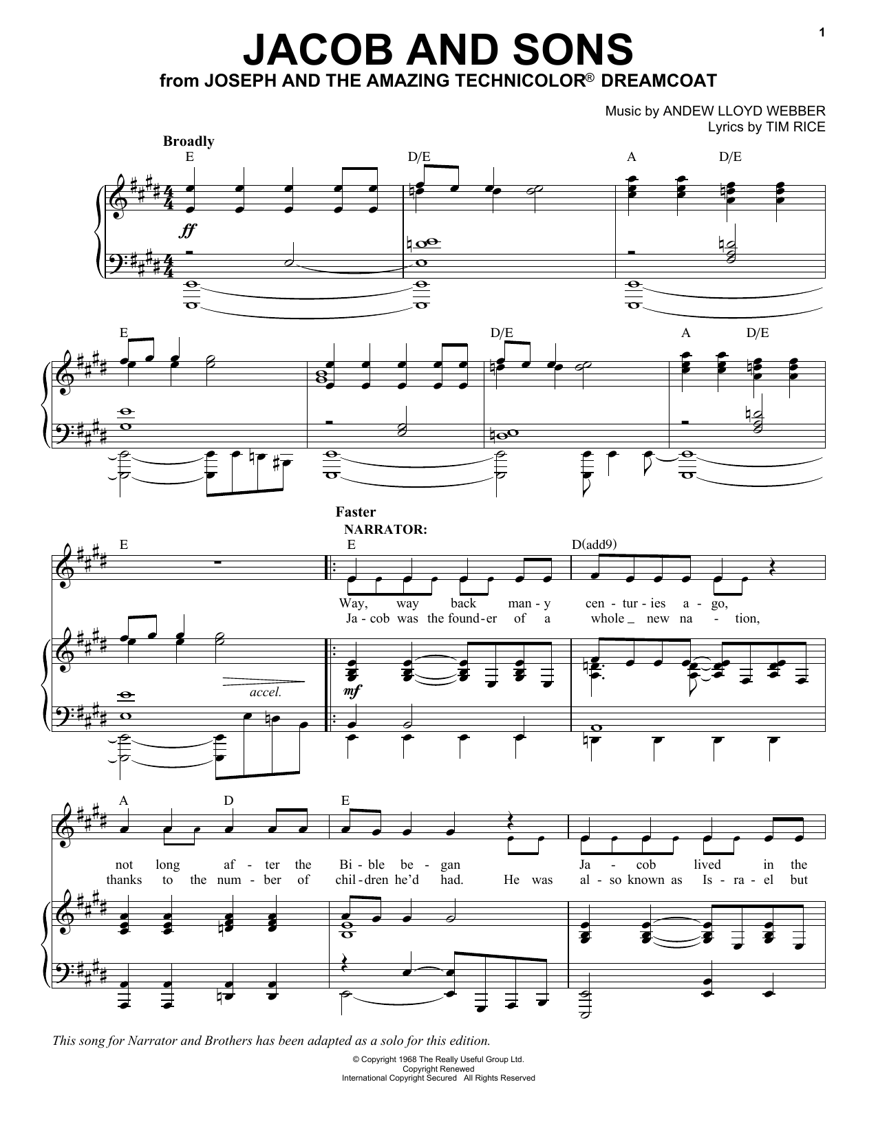 Download Andrew Lloyd Webber Jacob And Sons Sheet Music