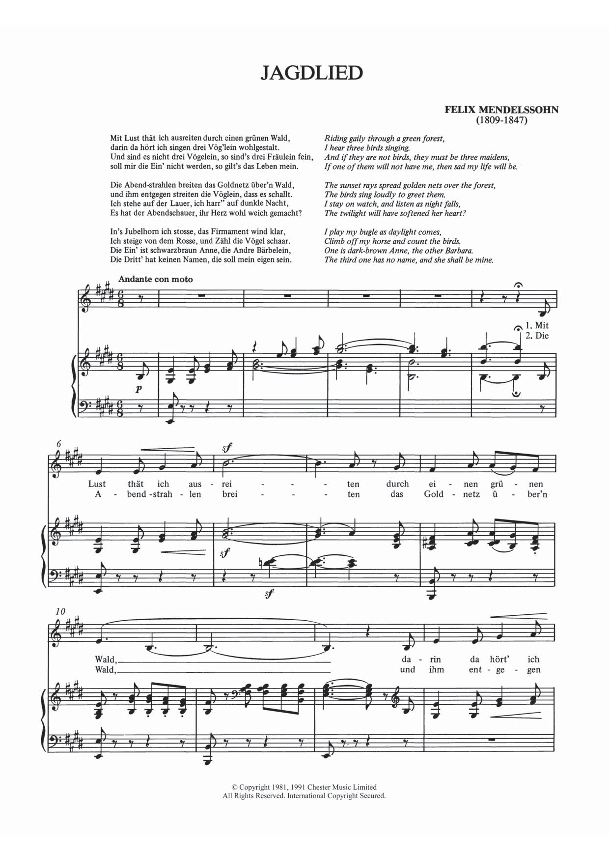 Download Felix Mendelssohn Jagdlied Sheet Music