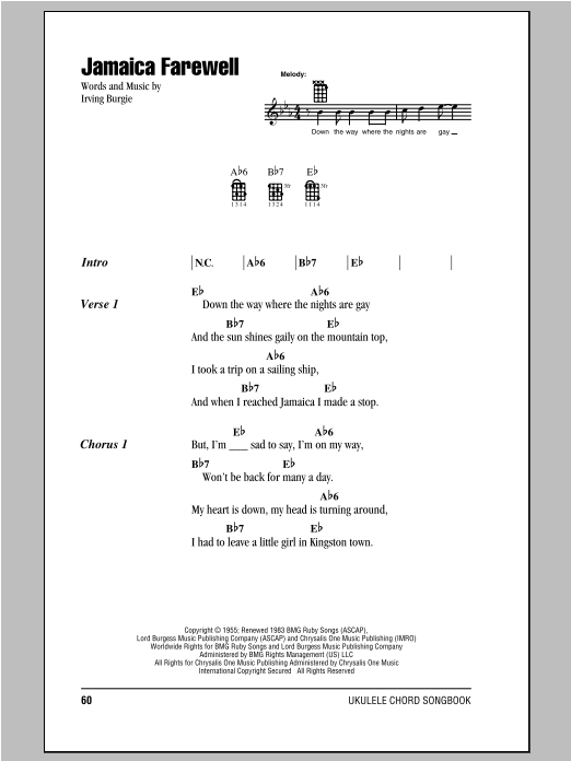 Harry Belafonte Jamaica Farewell sheet music notes printable PDF score
