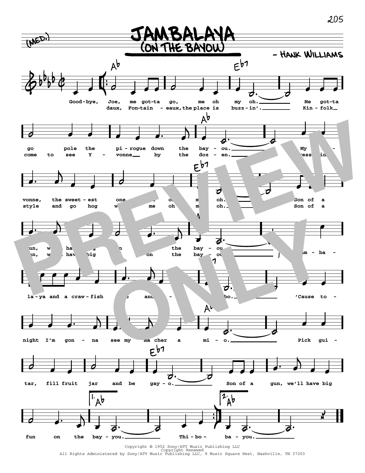 Hank Williams Jambalaya (On The Bayou) (Low Voice) sheet music notes printable PDF score