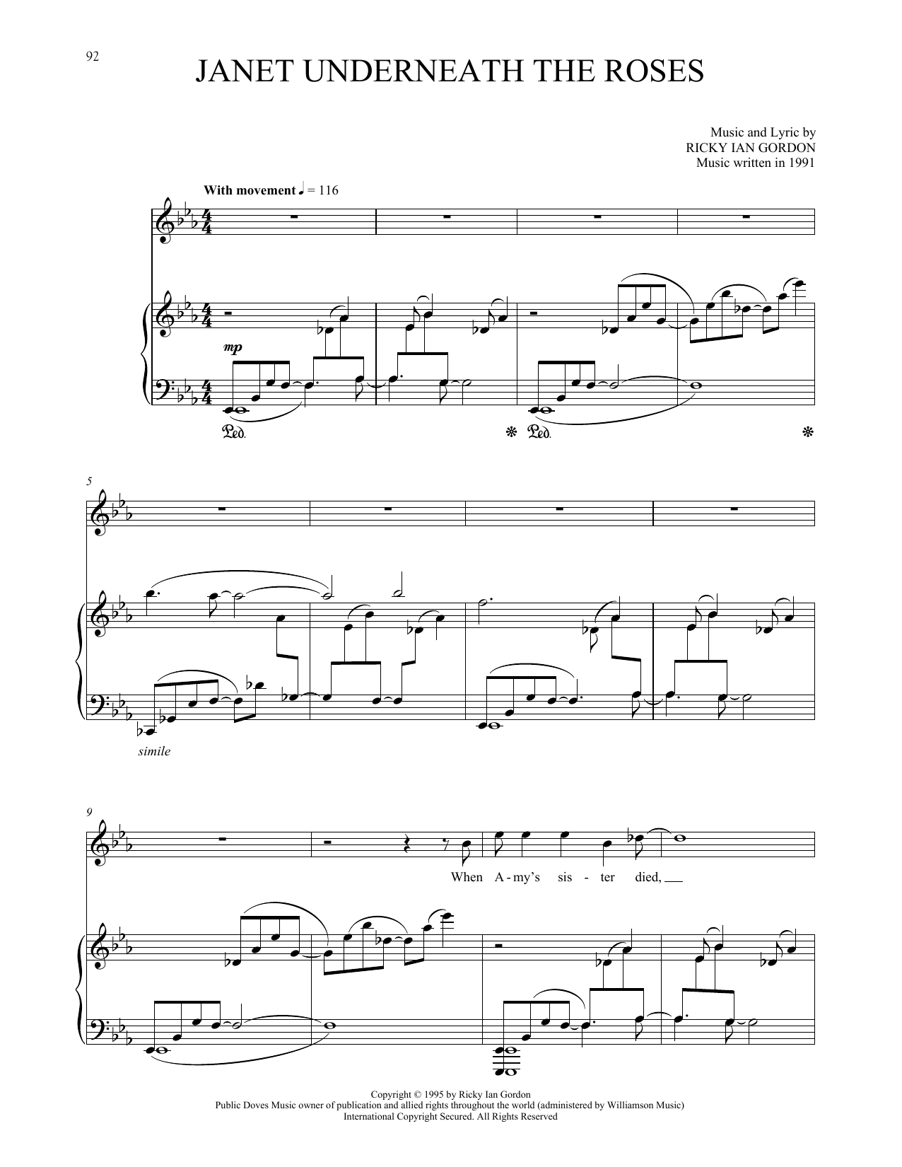 Download Ricky Ian Gordon Janet Underneath The Roses Sheet Music