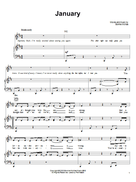 Bonnie McKee January sheet music notes printable PDF score