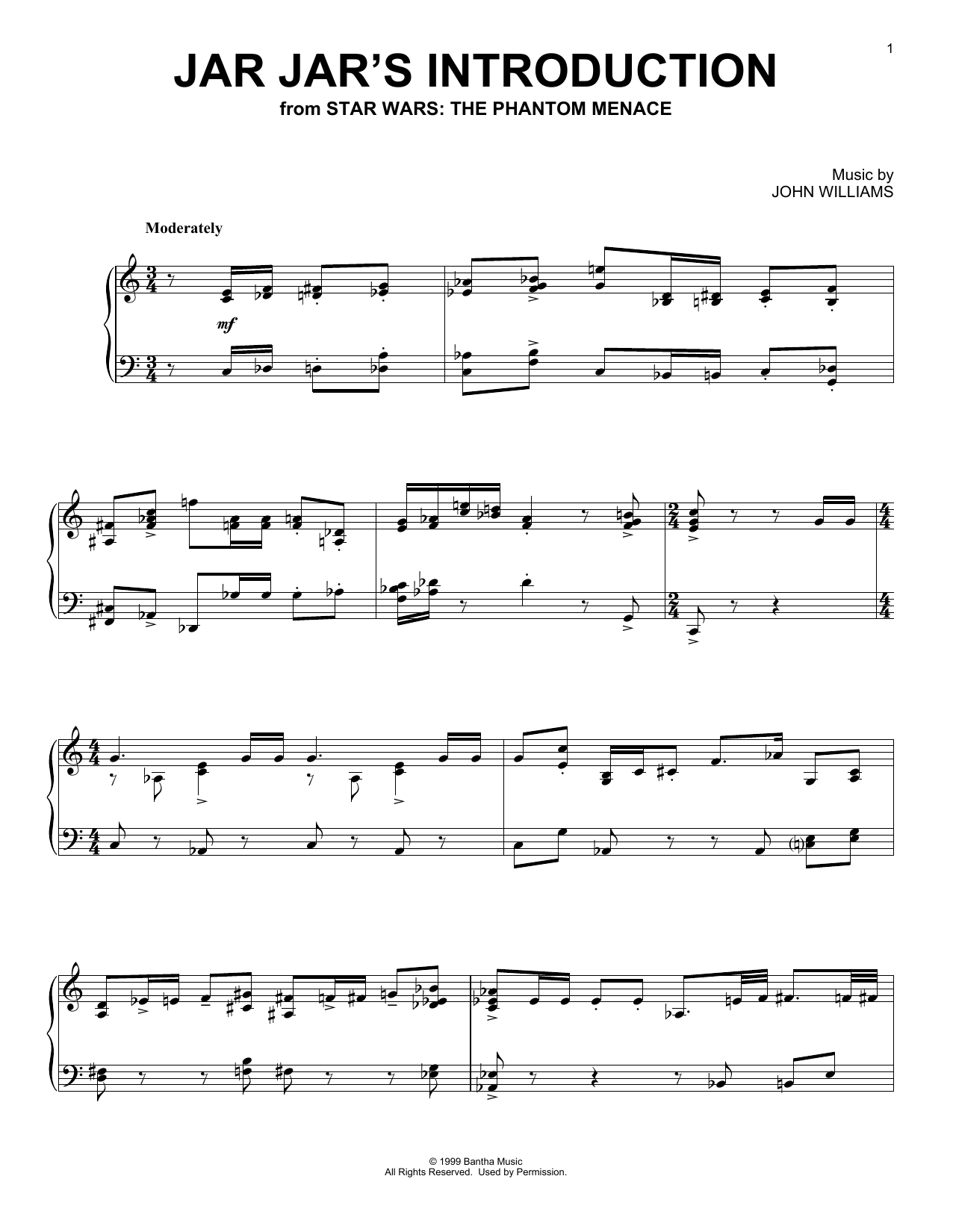 Download John Williams Jar Jar's Introduction And The Swim To Sheet Music