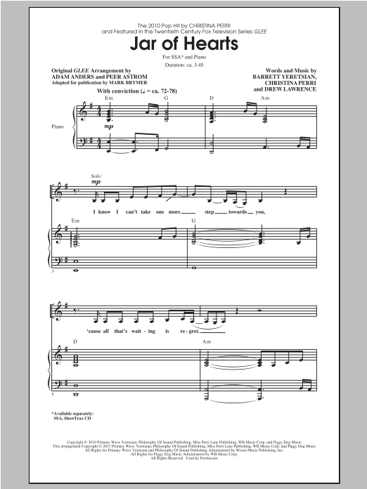 Download Christina Perri Jar Of Hearts (arr. Mark Brymer) Sheet Music