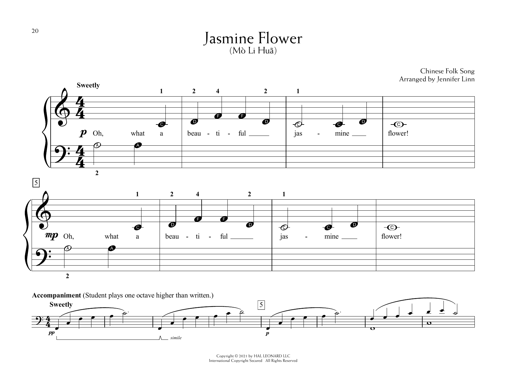 Download Chinese Folk Song Jasmine Flower (Mò Li Huã) (arr. Jenn Sheet Music