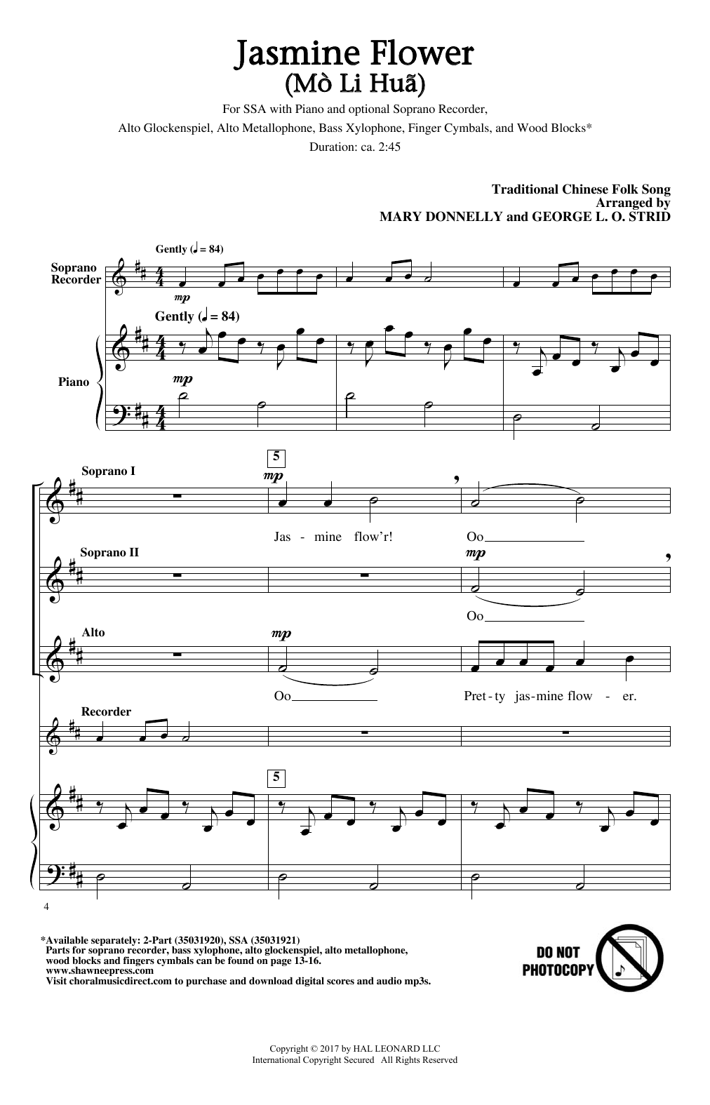 Download Mary Donnelly Jasmine Flower (Mo Li Hua) Sheet Music