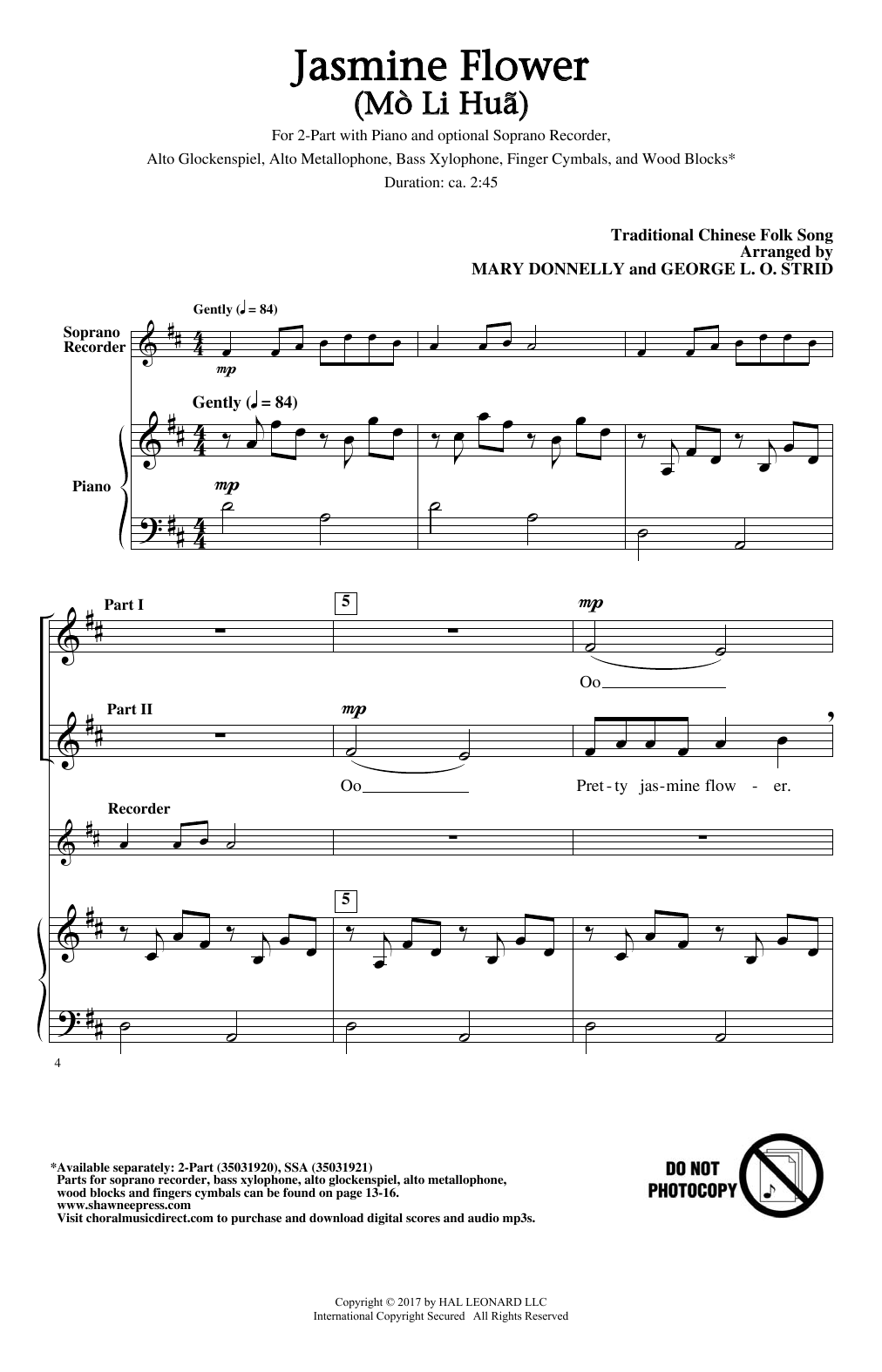Download Mary Donnelly Jasmine Flower (Mo Li Hua) Sheet Music