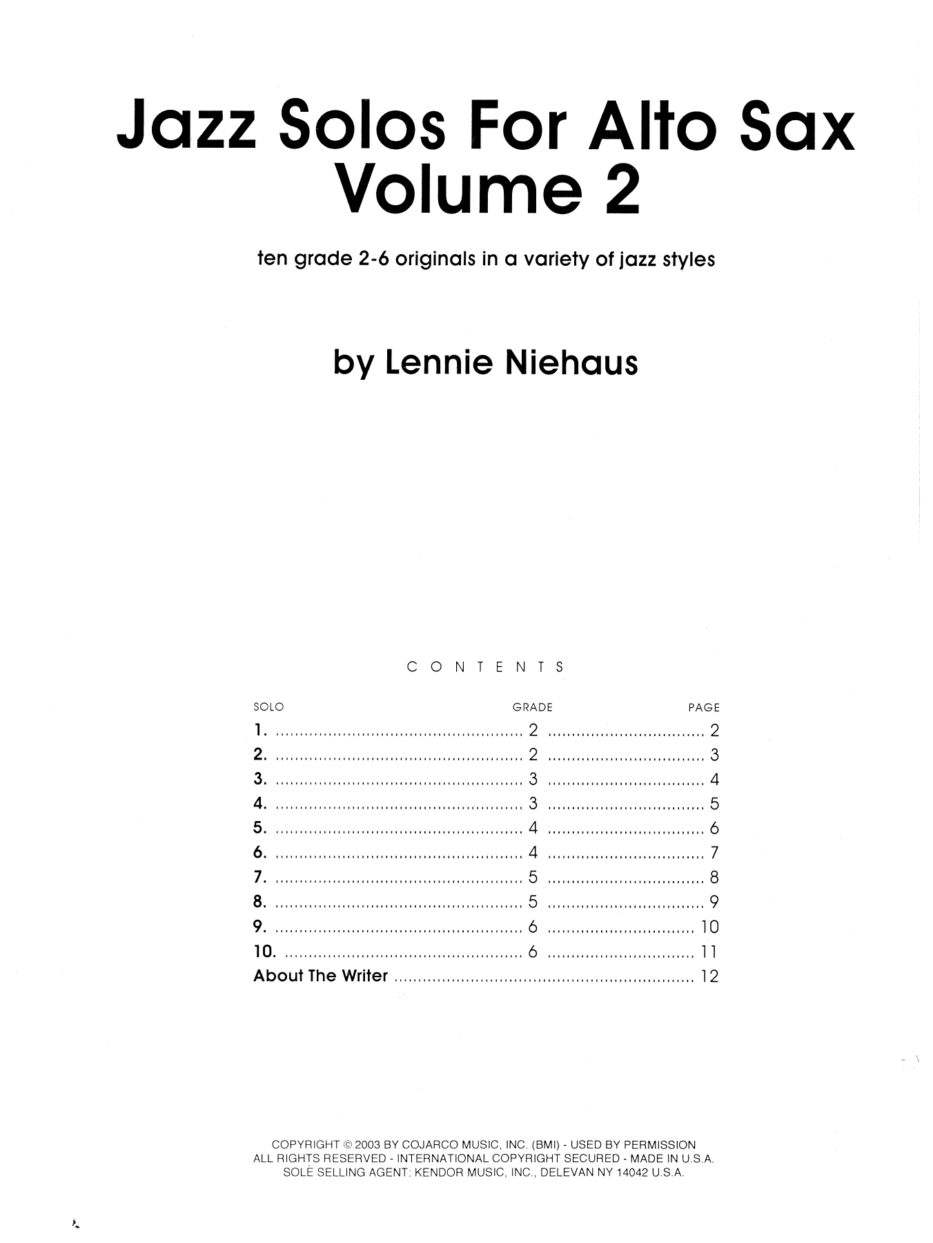 Download Lennie Niehaus Jazz Solos For Alto Sax, Volume 2 Sheet Music