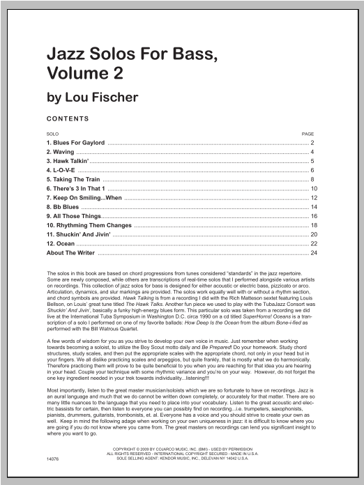 Download Fischer Jazz Solos For Bass, Volume 2 Sheet Music