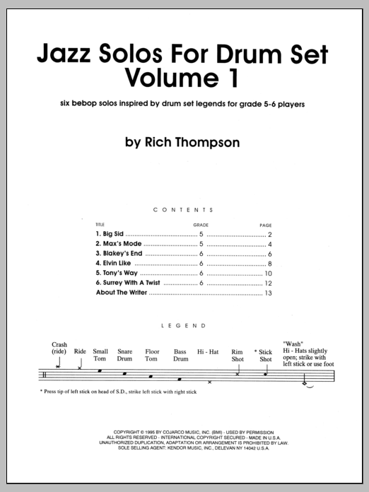 Download Thompson Jazz Solos For Drum Set, Volume 1 Sheet Music