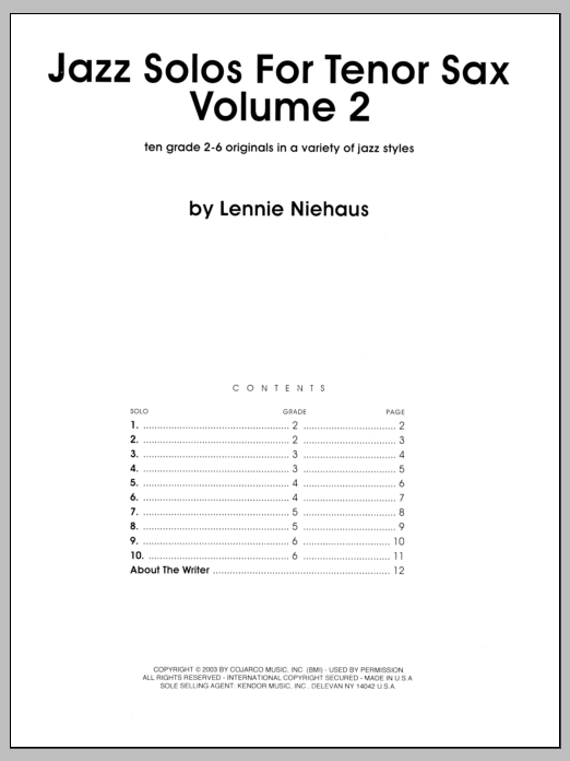 Download Niehaus Jazz Solos For Tenor Sax, Volume 2 Sheet Music