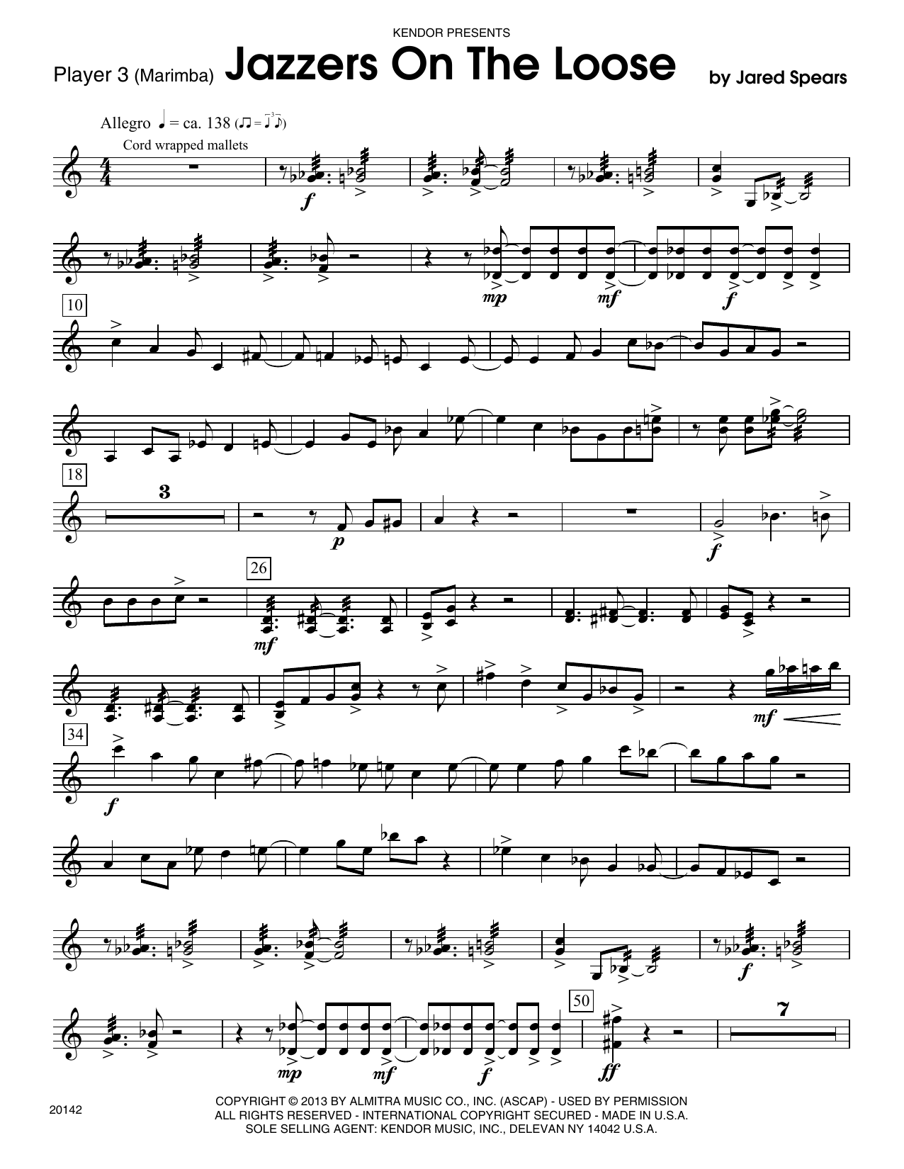 Download Jared Spears Jazzers On The Loose - Marimba Sheet Music