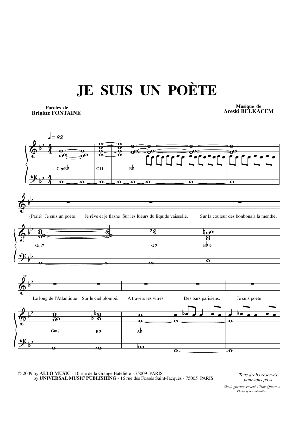 Download Brigitte Fontaine & Areski Belkacem Je Suis Un Poète Sheet Music