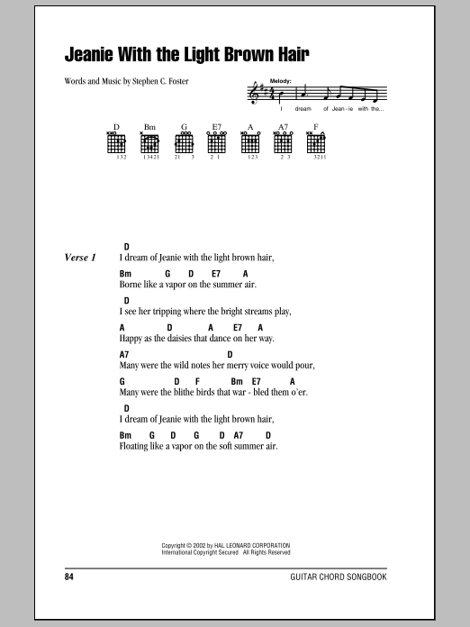 Download Stephen Foster Jeanie With The Light Brown Hair Sheet Music