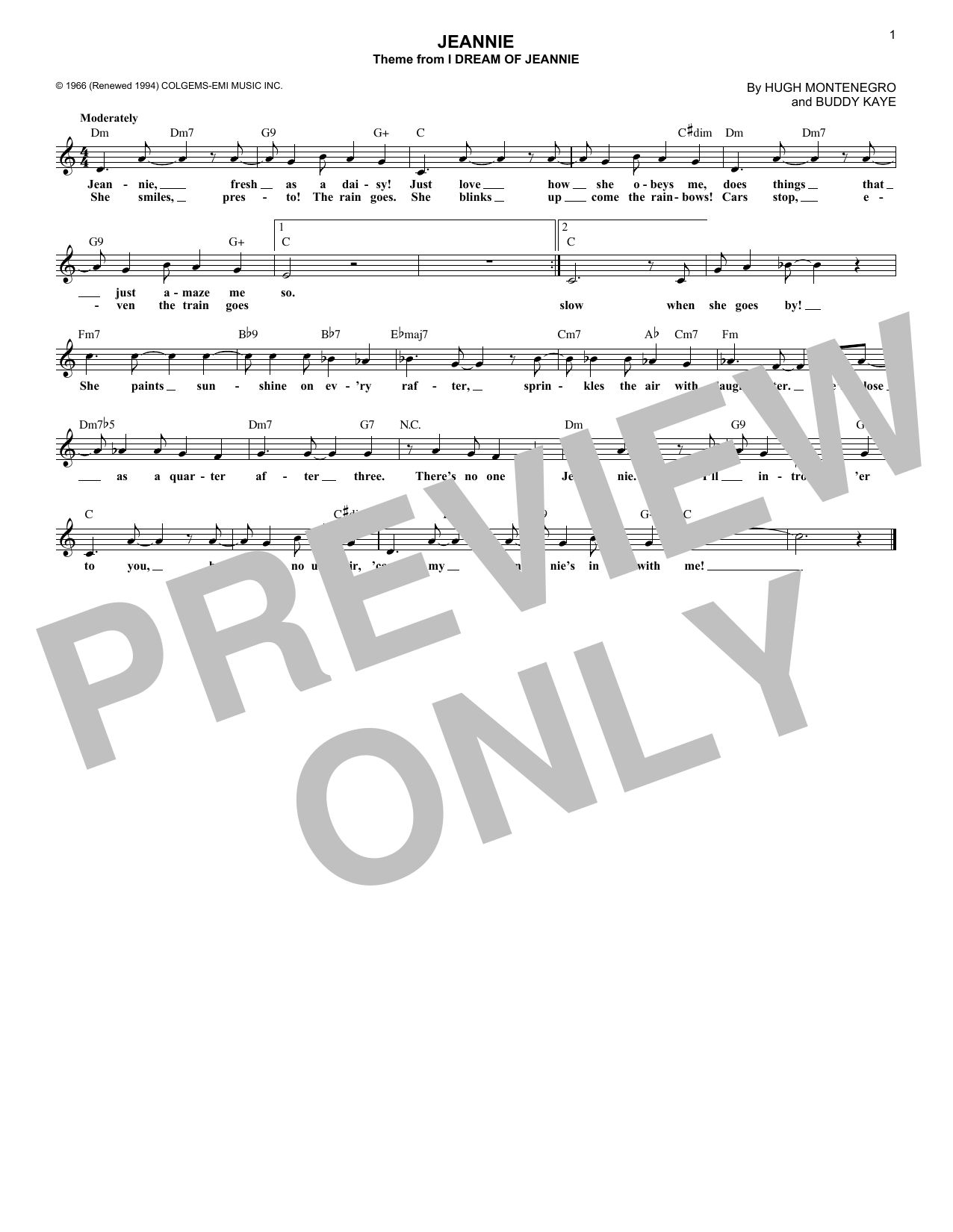 Download Buddy Kaye Jeannie (from I Dream Of Jeannie) Sheet Music
