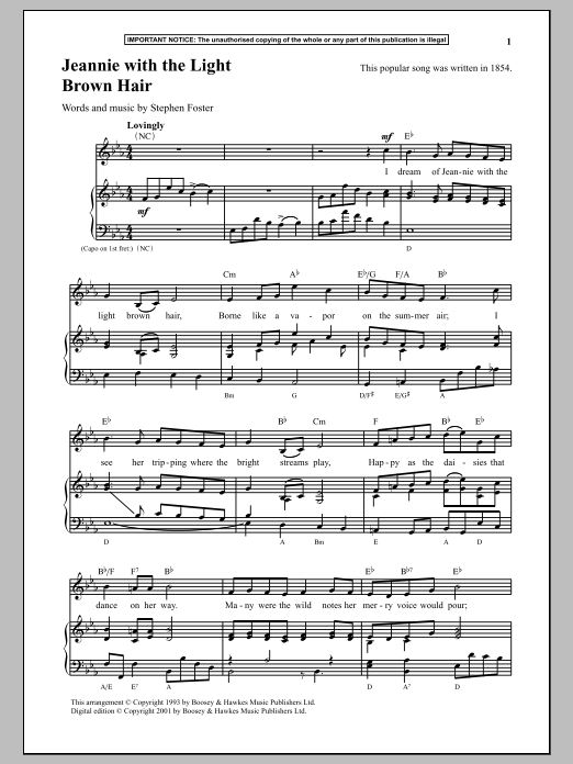 Download Stephen Foster Jeannie With The Light Brown Hair Sheet Music