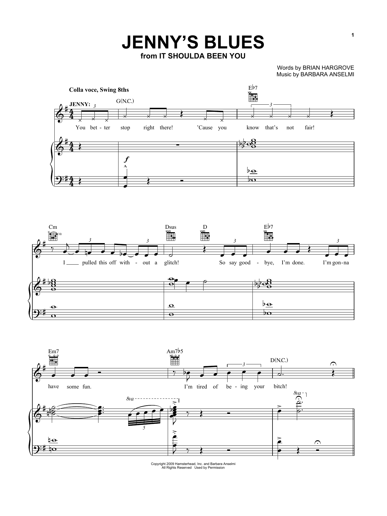 Download Barbara Anselmi and Brian Hargrove Jenny's Blues (from It Shoulda Been You Sheet Music