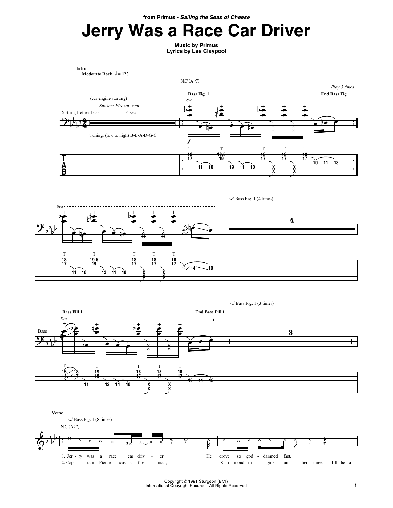 Download Primus Jerry Was A Race Car Driver Sheet Music