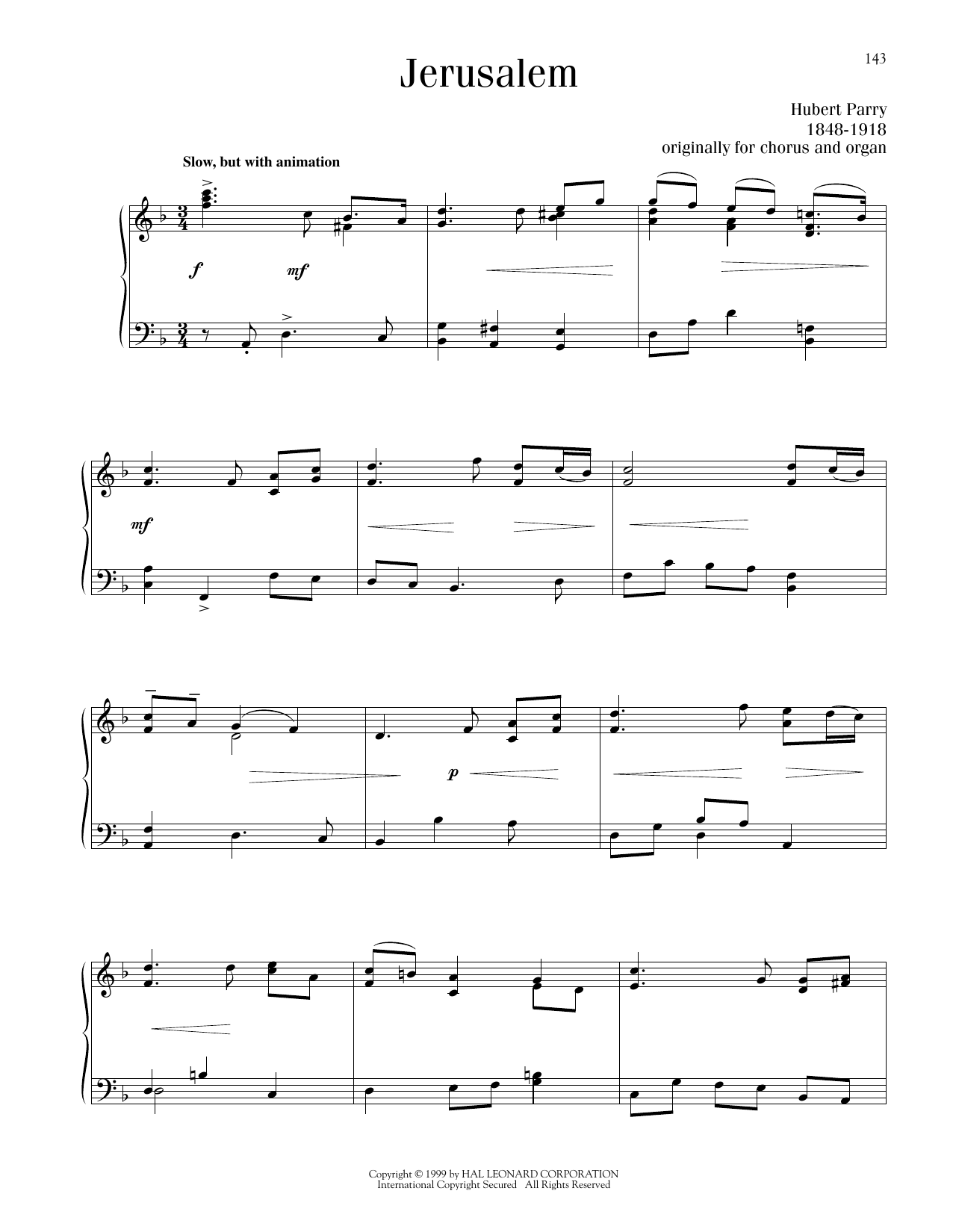 C.H. Parry Jerusalem sheet music notes printable PDF score
