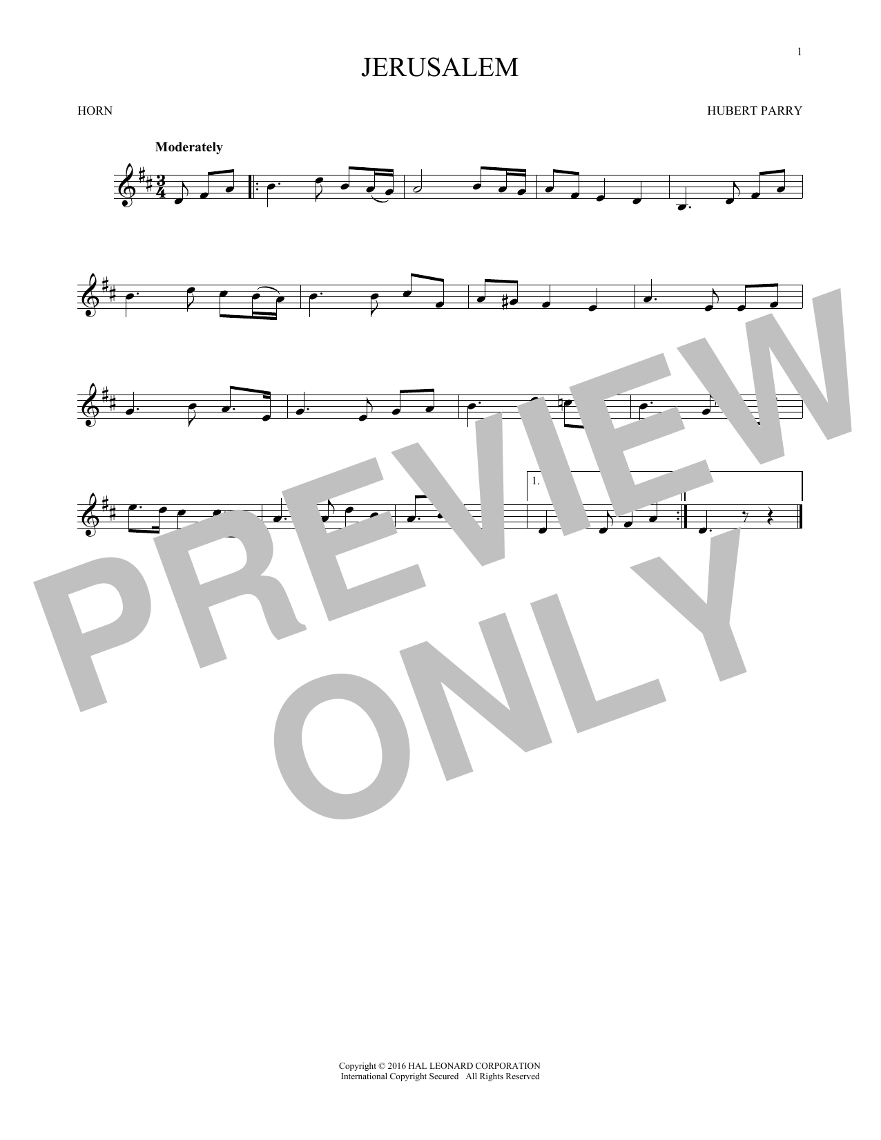 Download Hubert Parry Jerusalem Sheet Music
