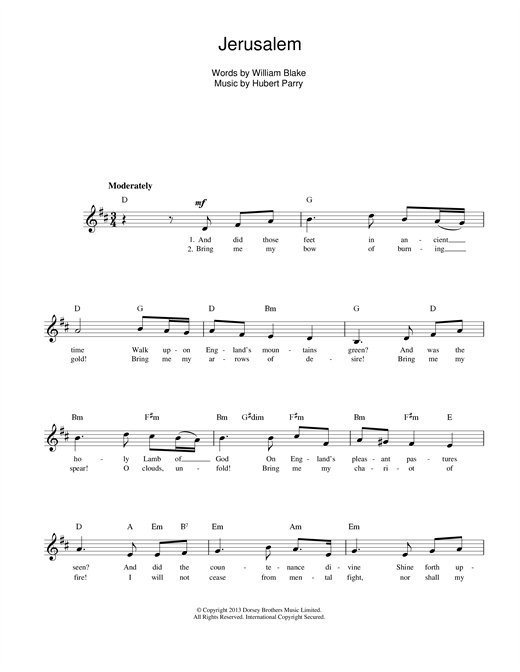 Hubert Parry Jerusalem sheet music notes printable PDF score