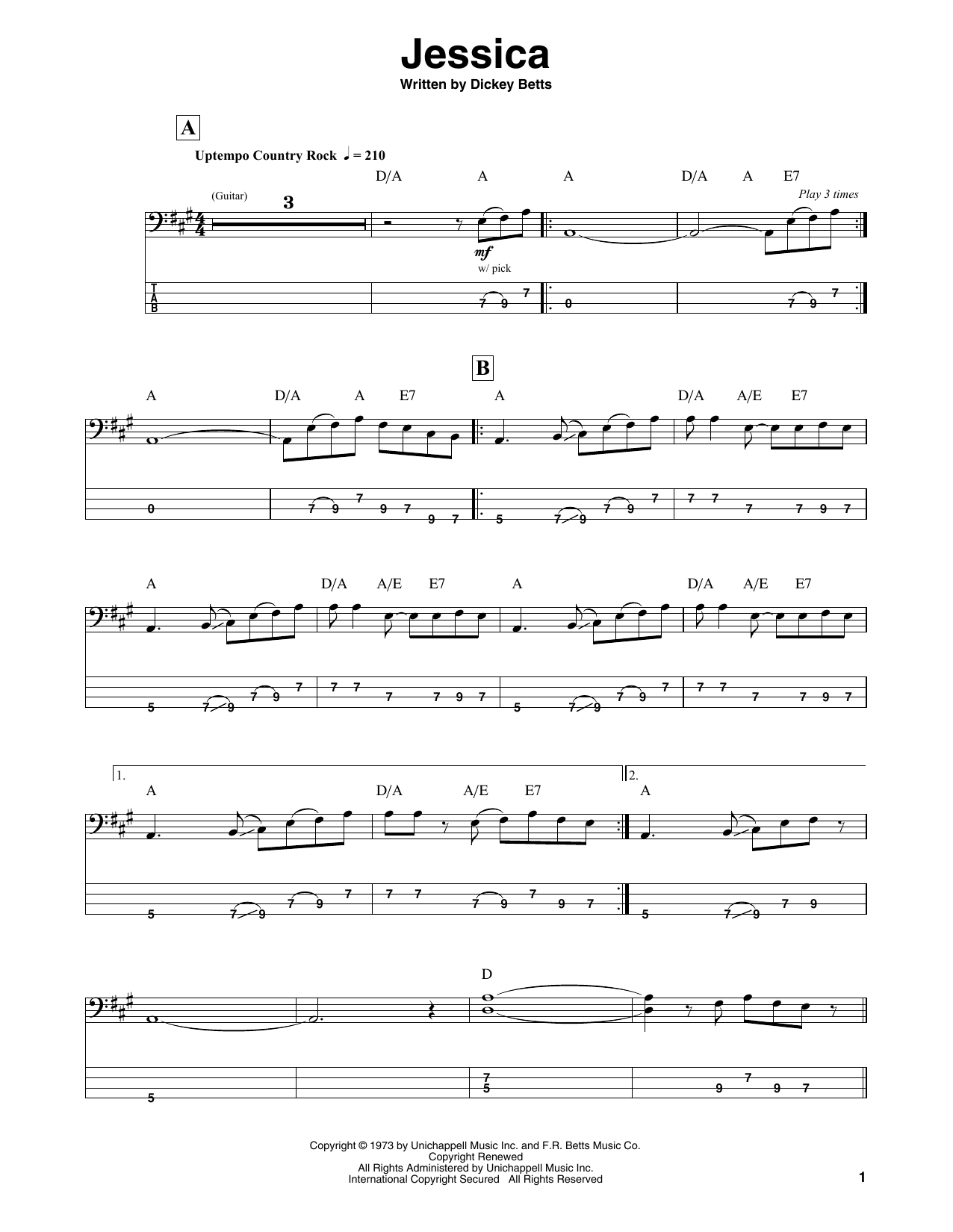 Download Allman Brothers Band Jessica Sheet Music