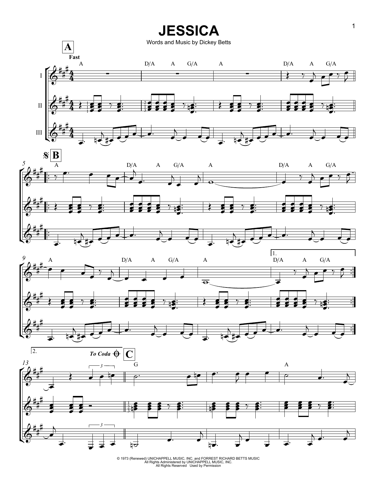 Download The Allman Brothers Band Jessica Sheet Music